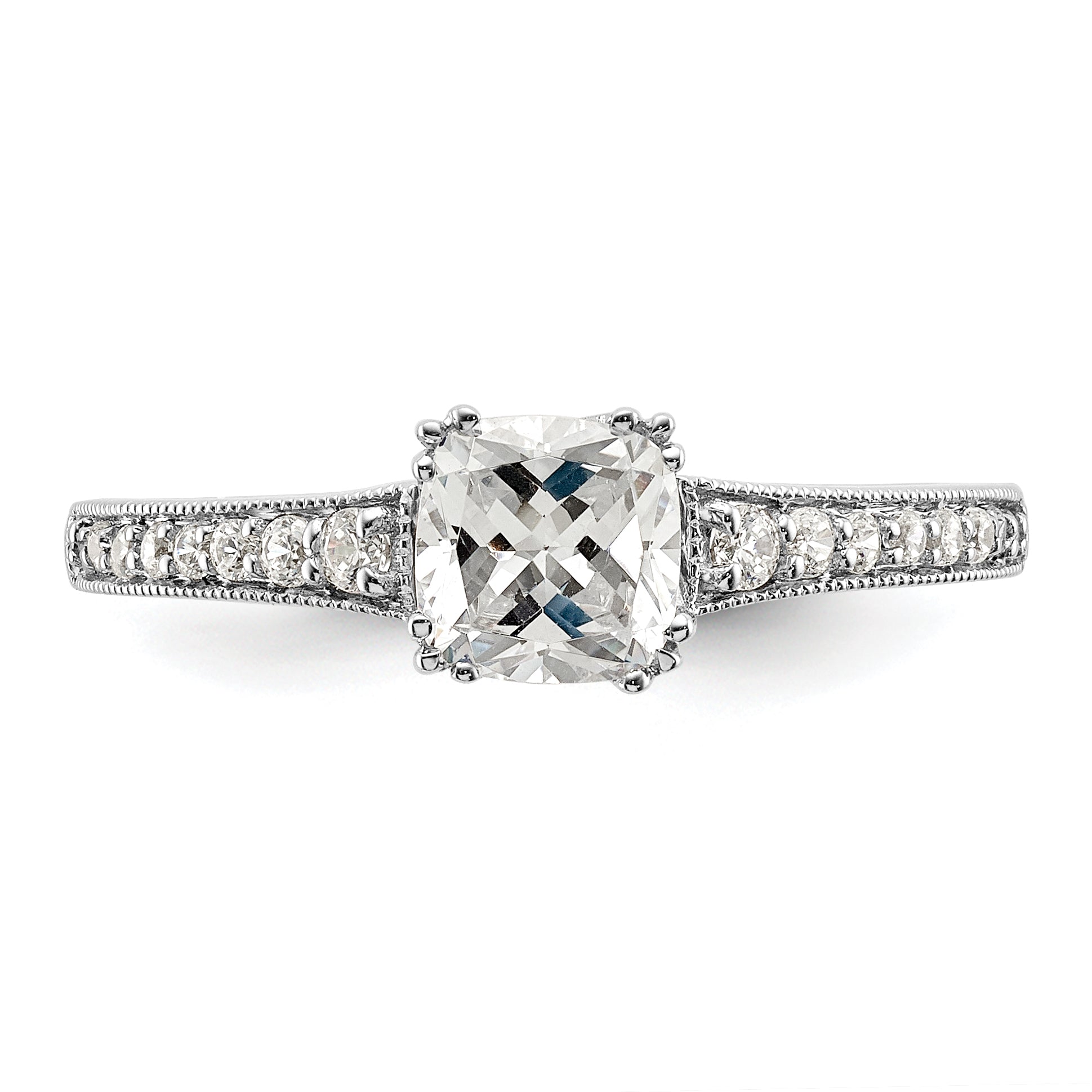 0.75ct. CZ Solid Real 14k White Polish 3/4ct Cushion Engagement Dia Ring