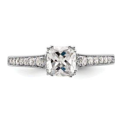 0.75ct. CZ Solid Real 14k White Polish 3/4ct Cushion Engagement Dia Ring