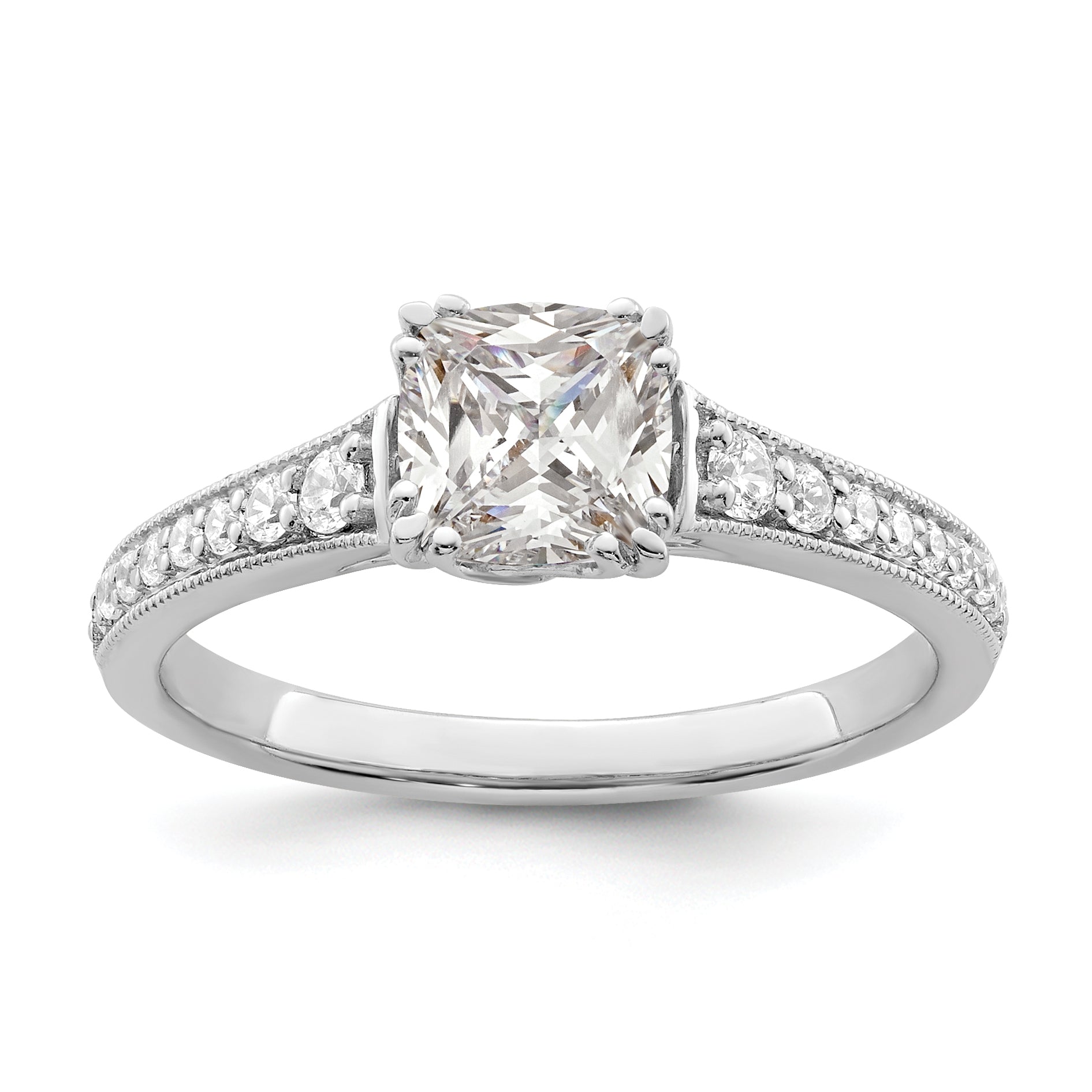 1.00ct. CZ Solid Real 14k White Polish 1ct Cushion Engagement Dia Ring