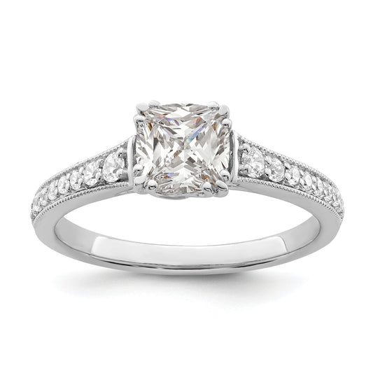 1.00ct. CZ Solid Real 14k White Polish 1ct Cushion Engagement Dia Ring