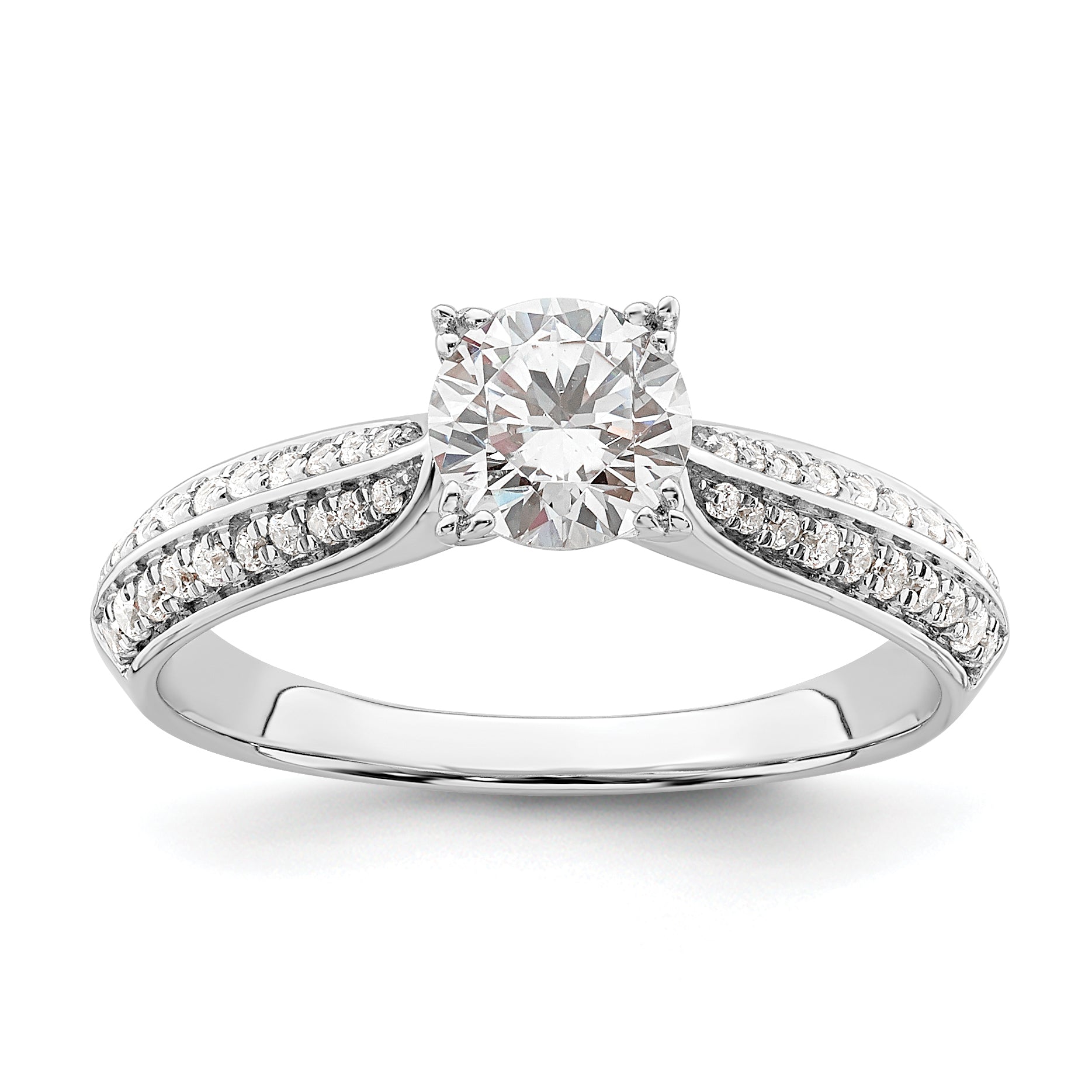 0.75ct. CZ Solid Real 14k White Polish 3/4ct Round Engagement Dia Ring