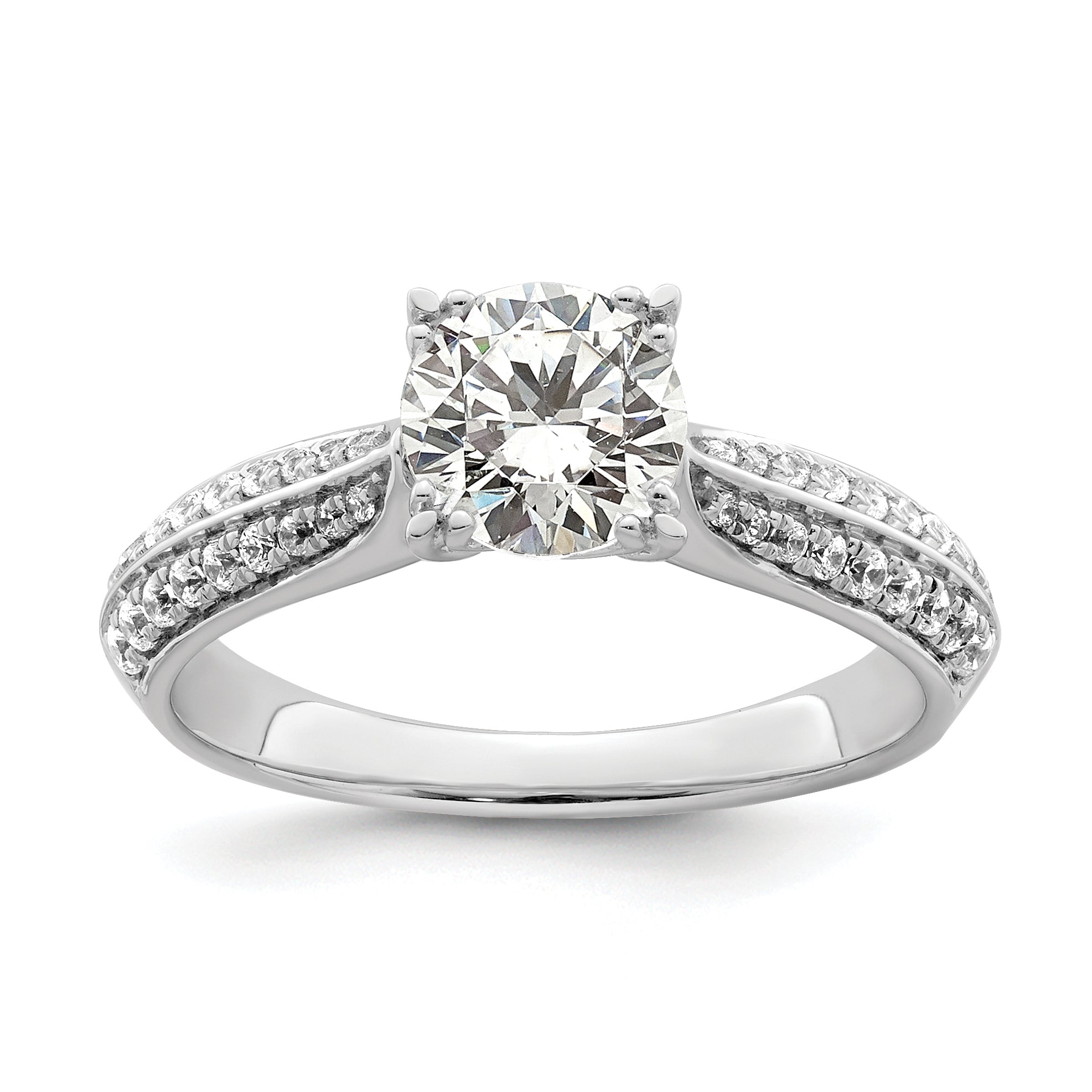 1.00ct. CZ Solid Real 14k White Polish 1ct Round Engagement Dia Ring