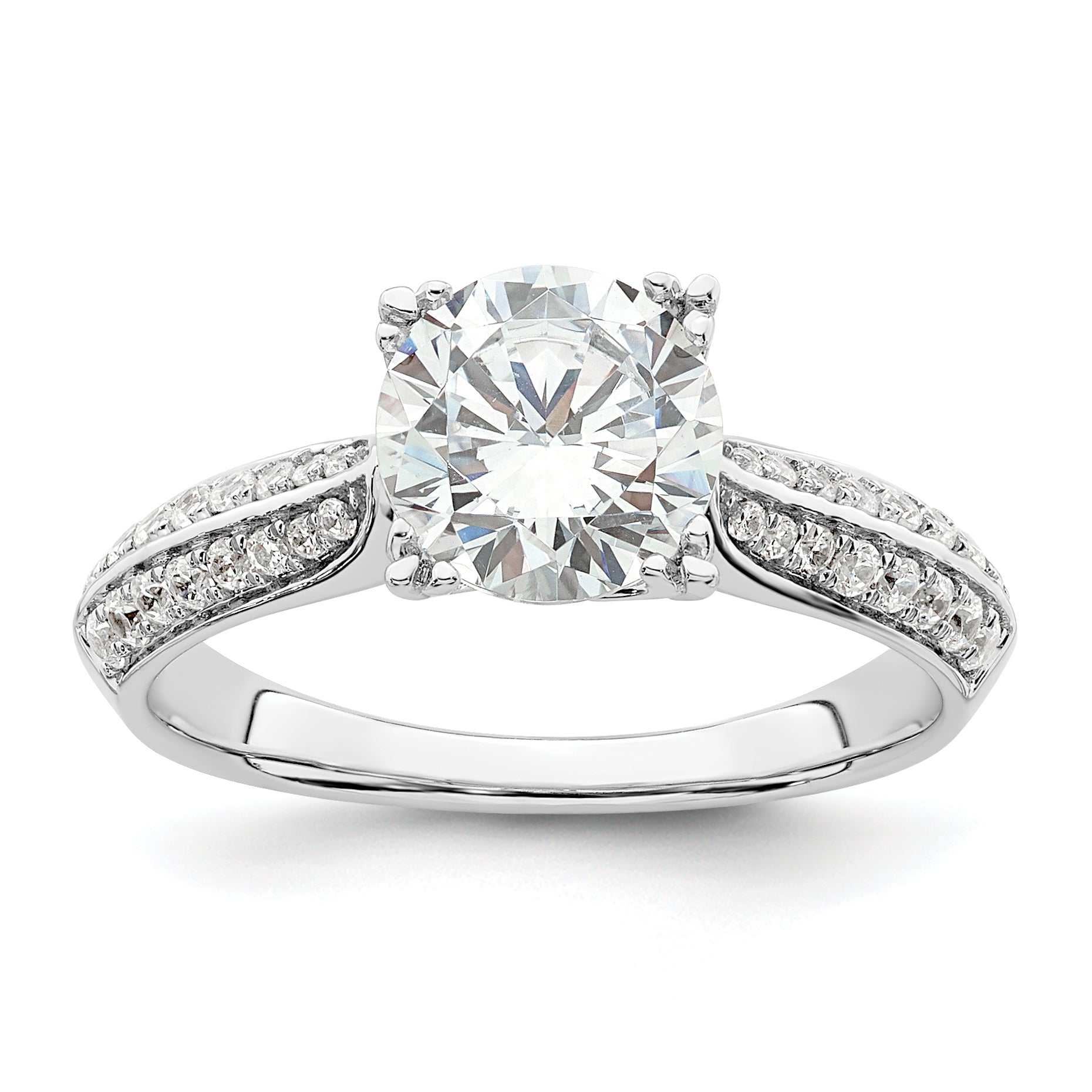 1.50ct. CZ Solid Real 14k White Polish 1 1/2ct Round Engagement Dia Ring