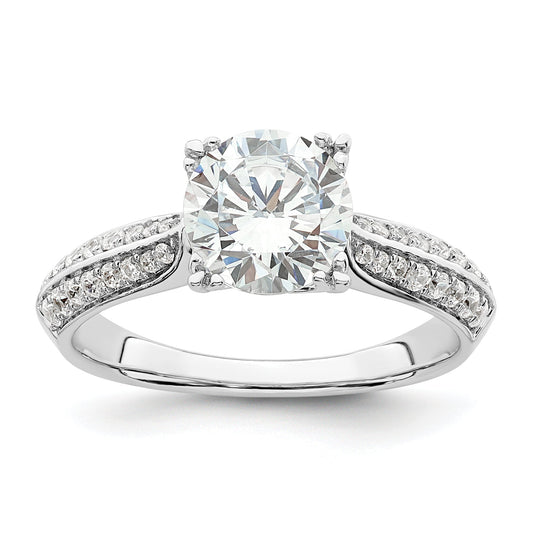1.50ct. CZ Solid Real 14k White Polish 1 1/2ct Round Engagement Dia Ring
