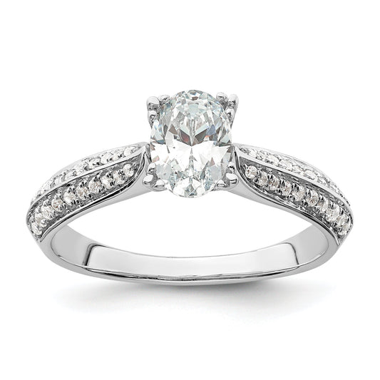 0.75ct. CZ Solid Real 14k White Polish 3/4ct Oval Engagement Dia Ring