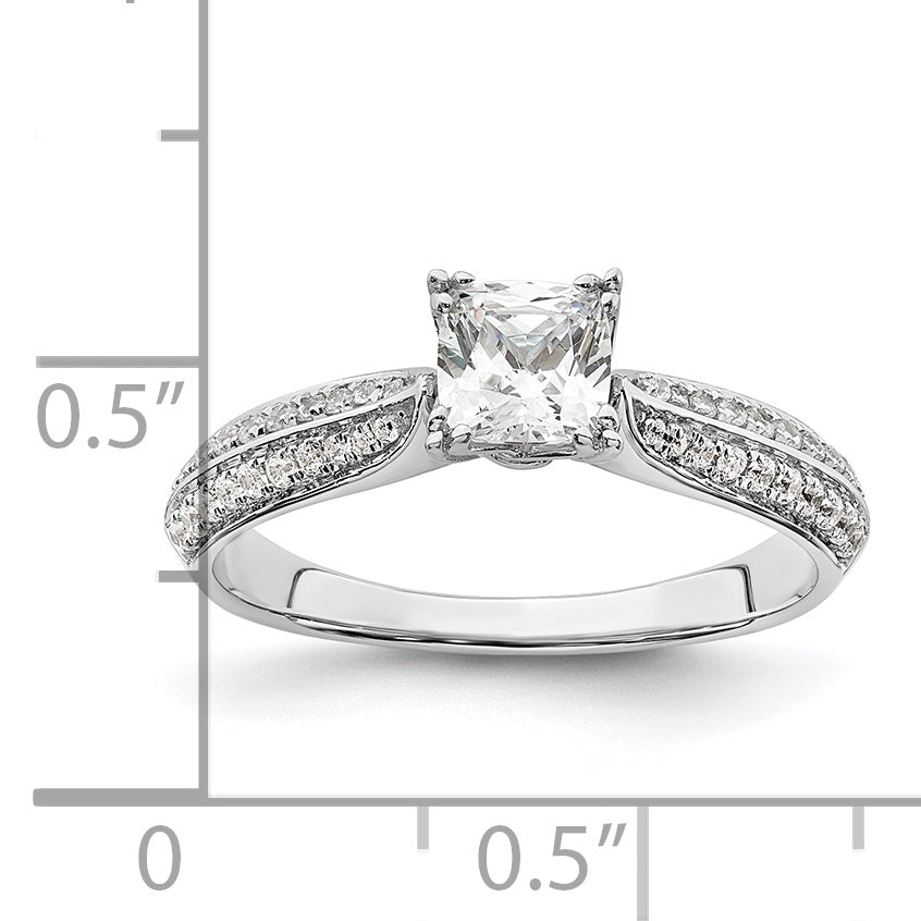 0.50ct. CZ Solid Real 14k White Polish 1/2ct Cushion Engagement Dia Ring