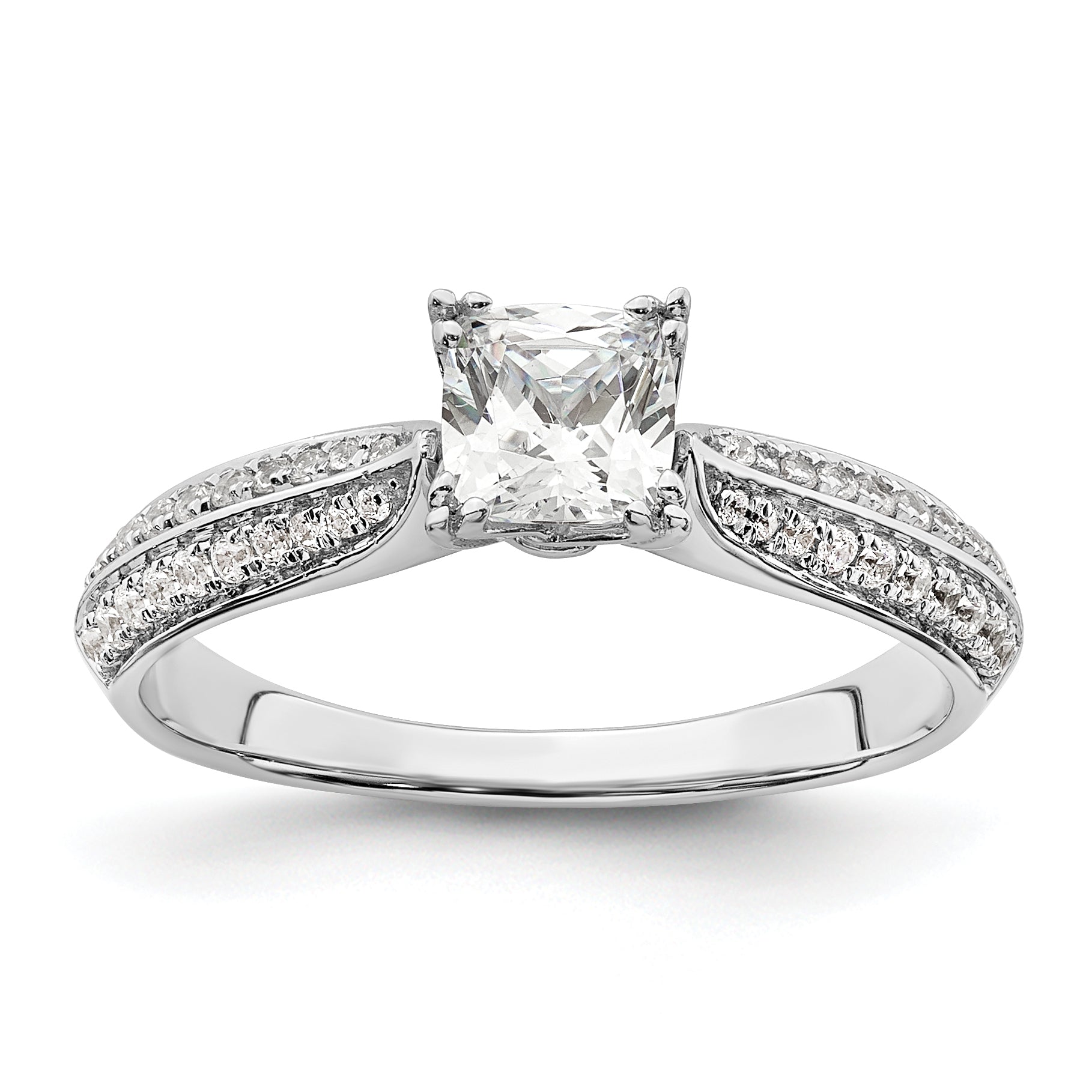 0.50ct. CZ Solid Real 14k White Polish 1/2ct Cushion Engagement Dia Ring