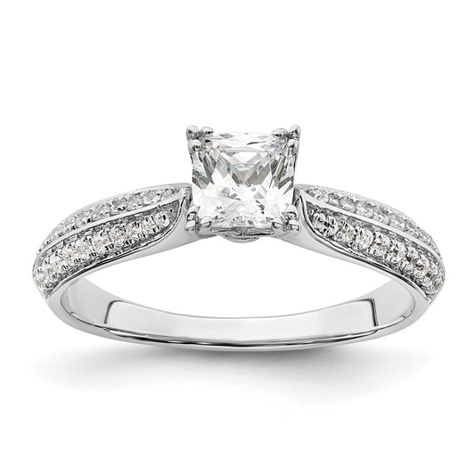 0.50ct. CZ Solid Real 14k White Polish 1/2ct Cushion Engagement Dia Ring