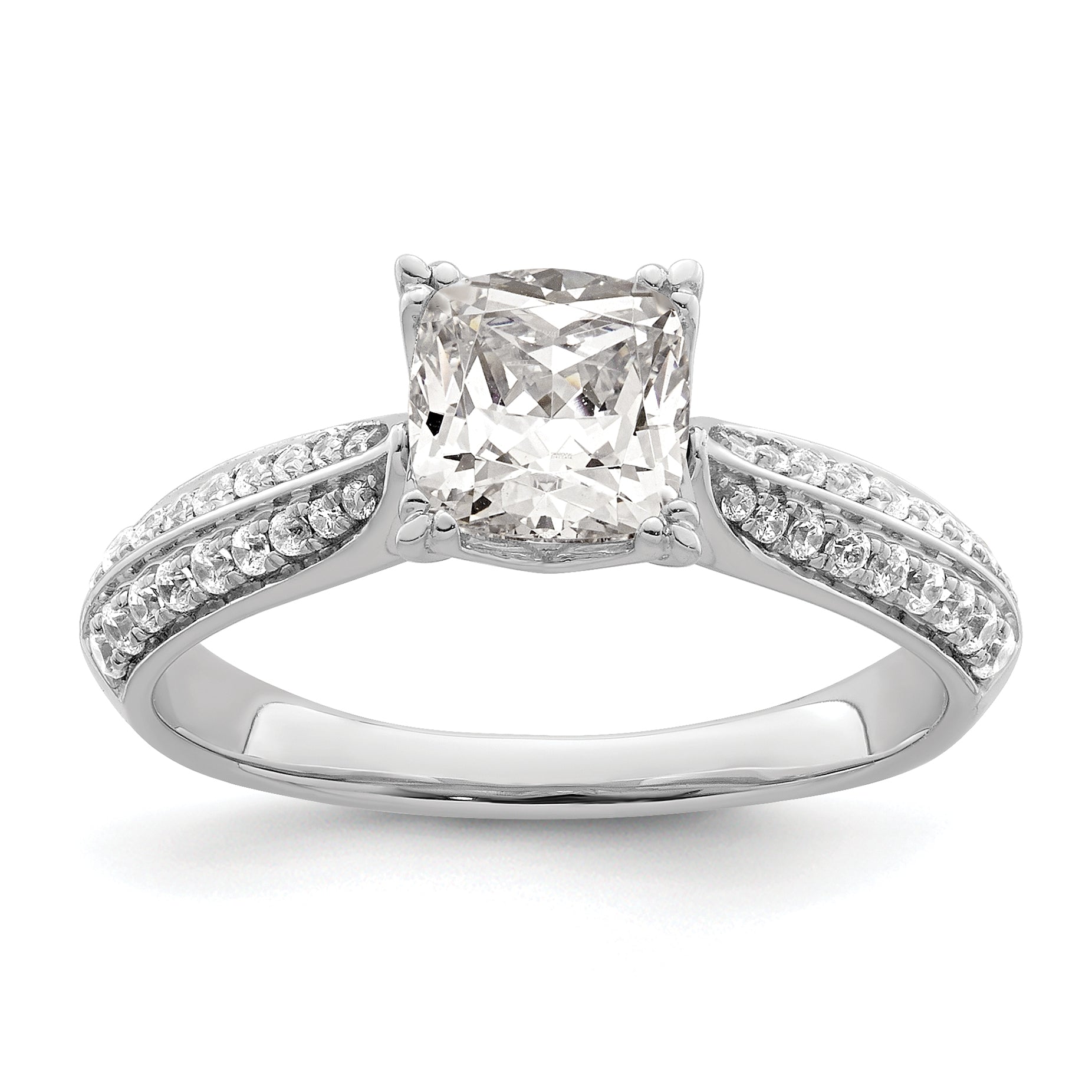 1.00ct. CZ Solid Real 14k White Polish 1ct Cushion Engagement Dia Ring