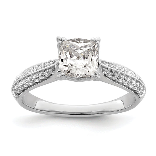 1.00ct. CZ Solid Real 14k White Polish 1ct Cushion Engagement Dia Ring