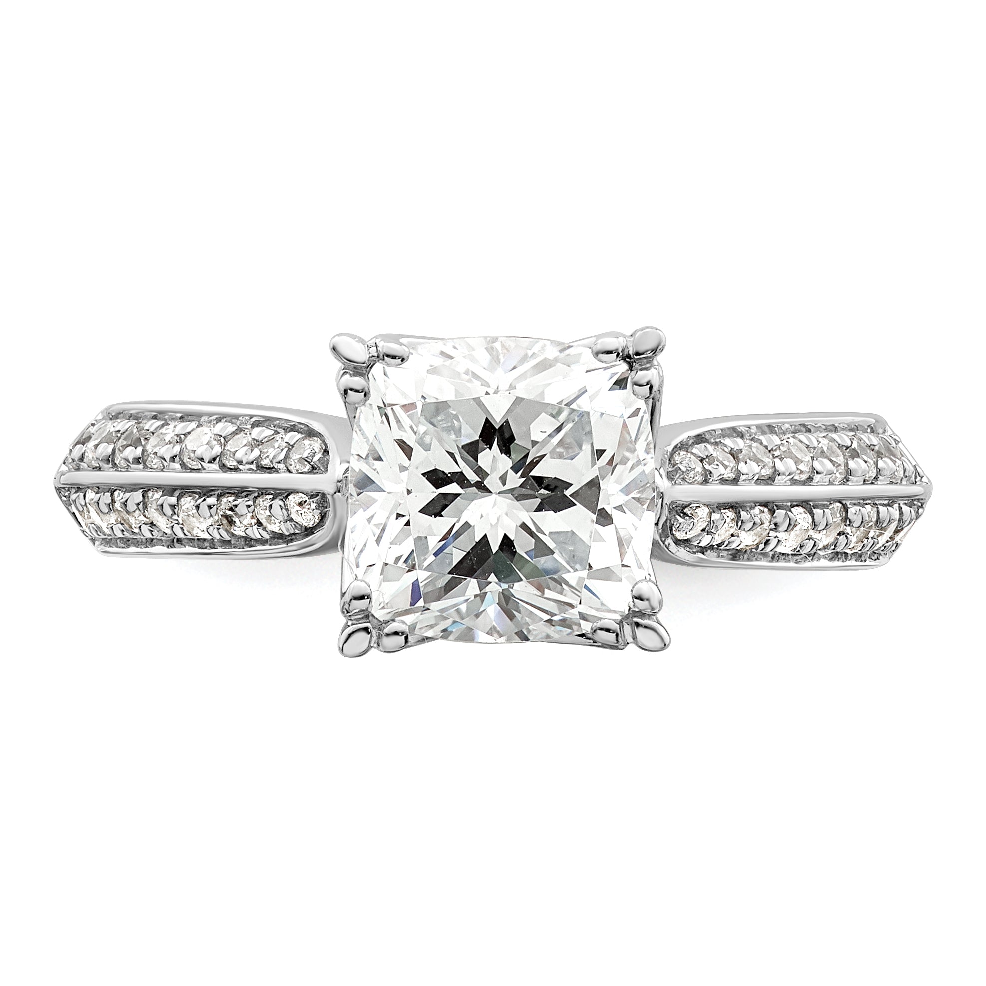 1.50ct. CZ Solid Real 14k White Polish 1 1/2ct Cushion Engagement Dia Ring
