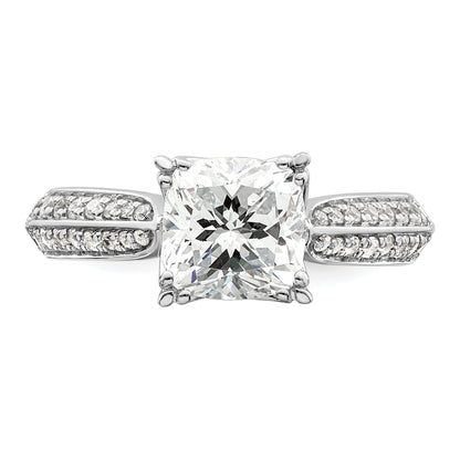 1.50ct. CZ Solid Real 14k White Polish 1 1/2ct Cushion Engagement Dia Ring