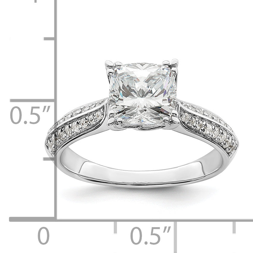 1.50ct. CZ Solid Real 14k White Polish 1 1/2ct Cushion Engagement Dia Ring