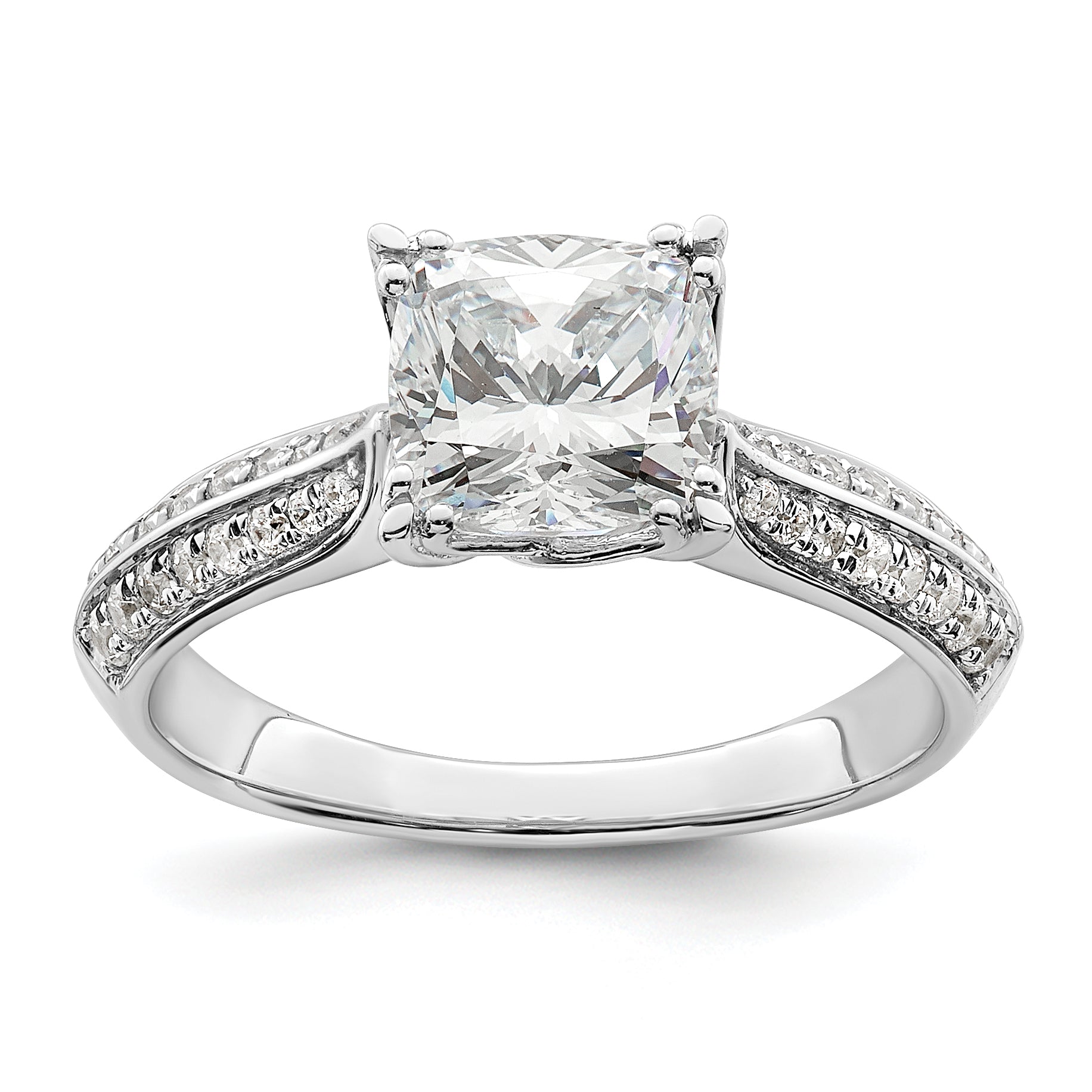 1.50ct. CZ Solid Real 14k White Polish 1 1/2ct Cushion Engagement Dia Ring