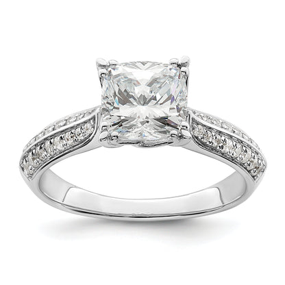 1.50ct. CZ Solid Real 14k White Polish 1 1/2ct Cushion Engagement Dia Ring