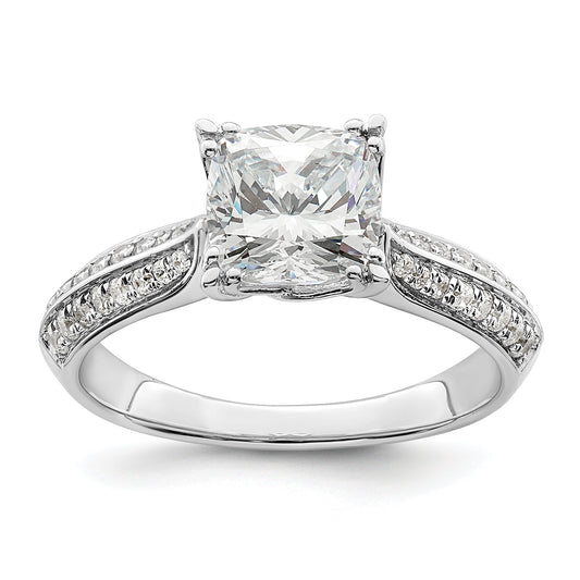 1.50ct. CZ Solid Real 14k White Polish 1 1/2ct Cushion Engagement Dia Ring