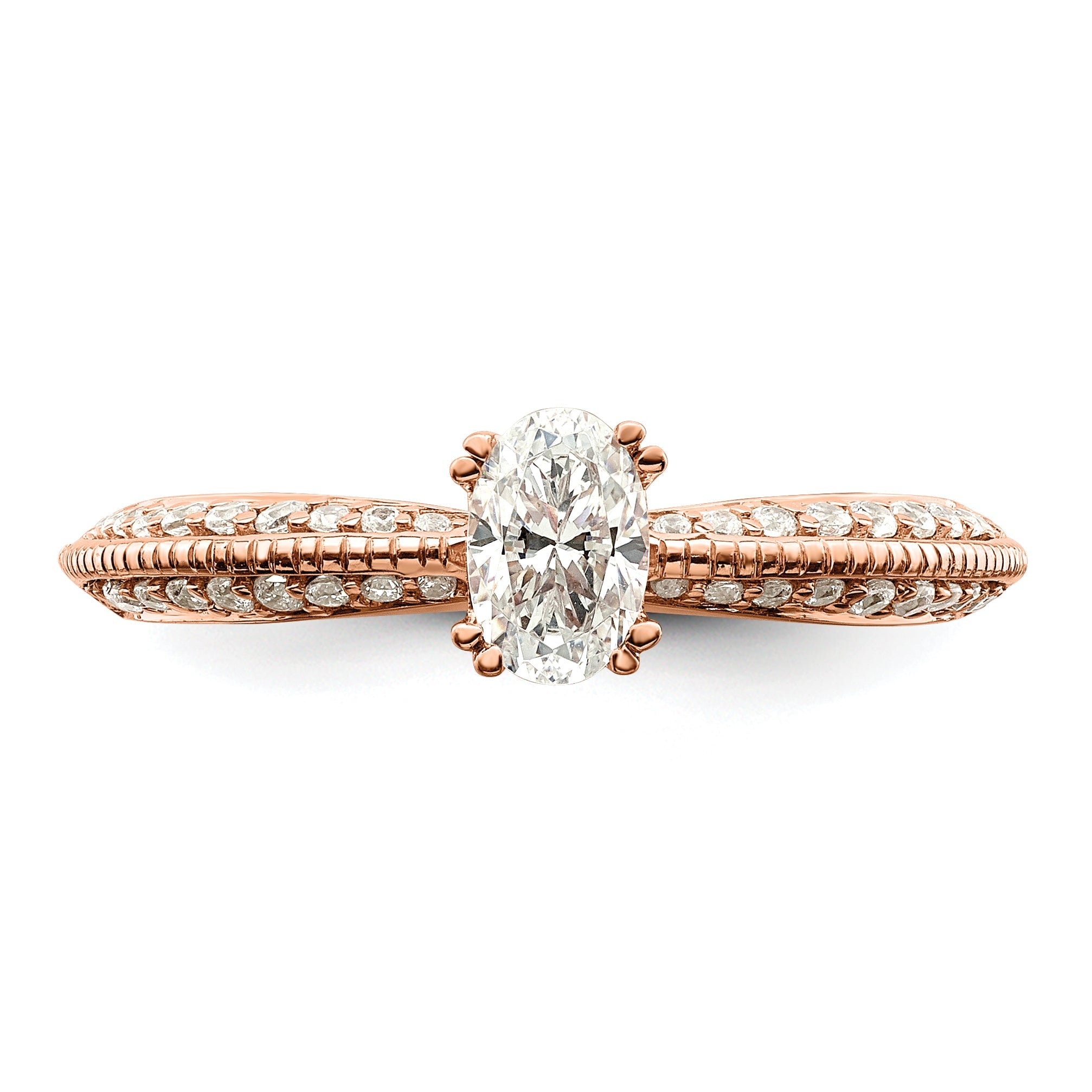 0.50ct. CZ Solid Real 14k Rose Polish 1/2ct Oval Engagement Dia Ring