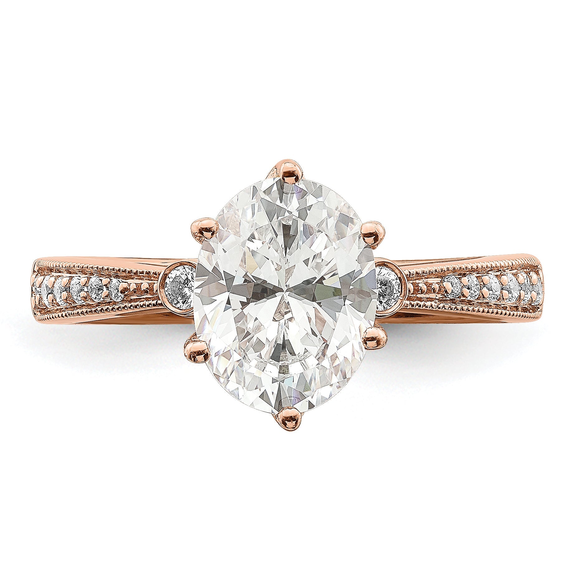 1.50ct. CZ Solid Real 14k Rose Polish 1 1/2ct Oval Engagement Dia Ring