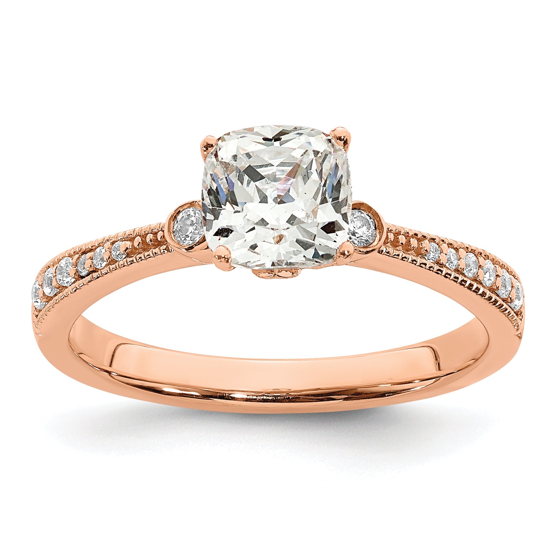 1.00ct. CZ Solid Real 14k Rose Polish 1ct Cushion Engagement Dia Ring