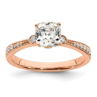 1.00ct. CZ Solid Real 14k Rose Polish 1ct Cushion Engagement Dia Ring