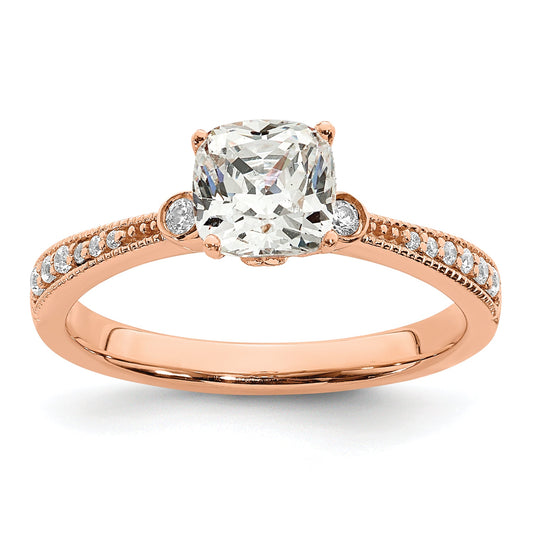 1.00ct. CZ Solid Real 14k Rose Polish 1ct Cushion Engagement Dia Ring
