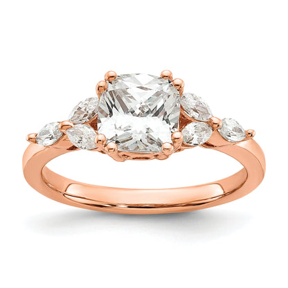 1.50ct. CZ Solid Real 14k Rose Polish 1 1/2ct Cushion Engagement Dia Ring