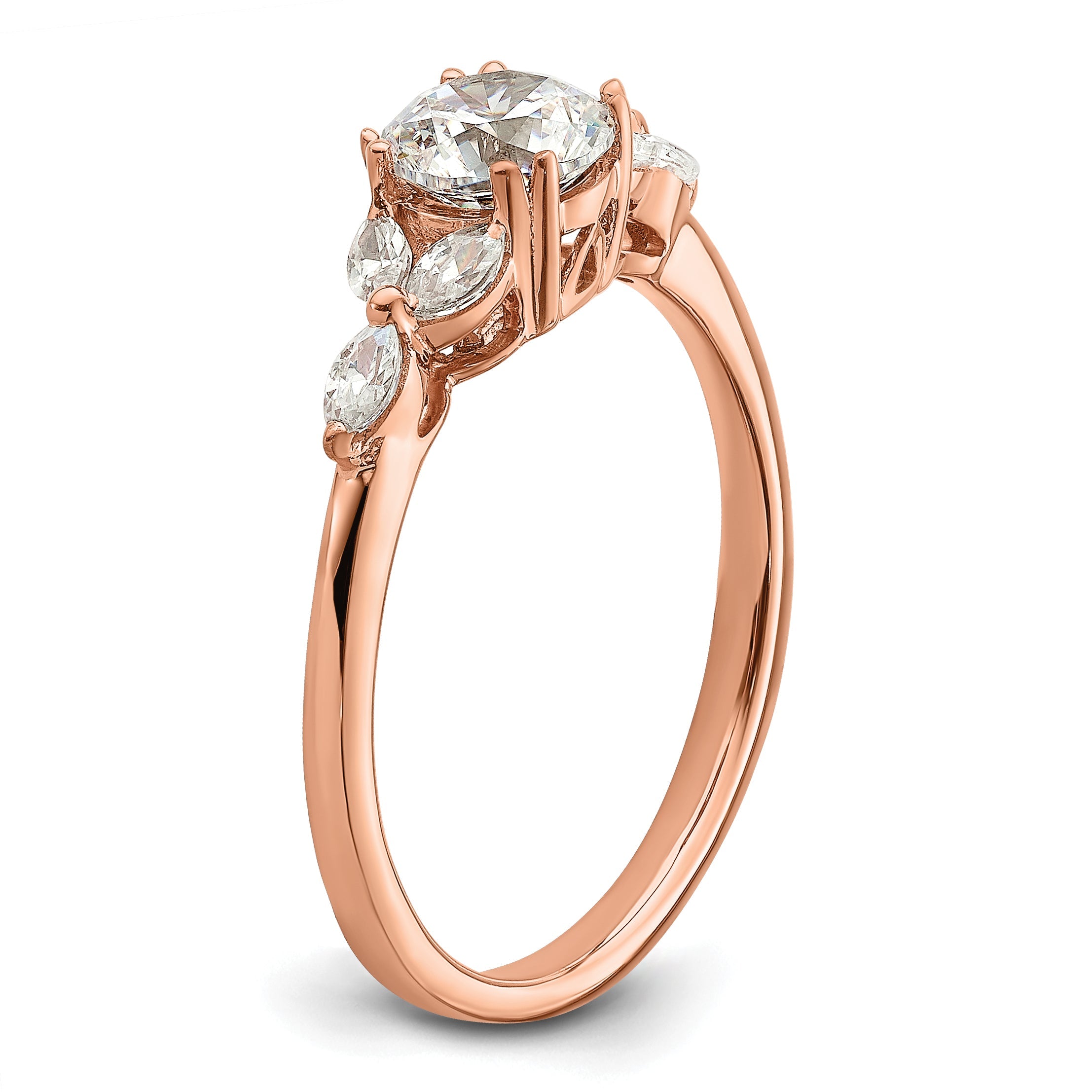 0.75ct. CZ Solid Real 14k Rose Polish 3/4ct Round Engagement Dia Ring