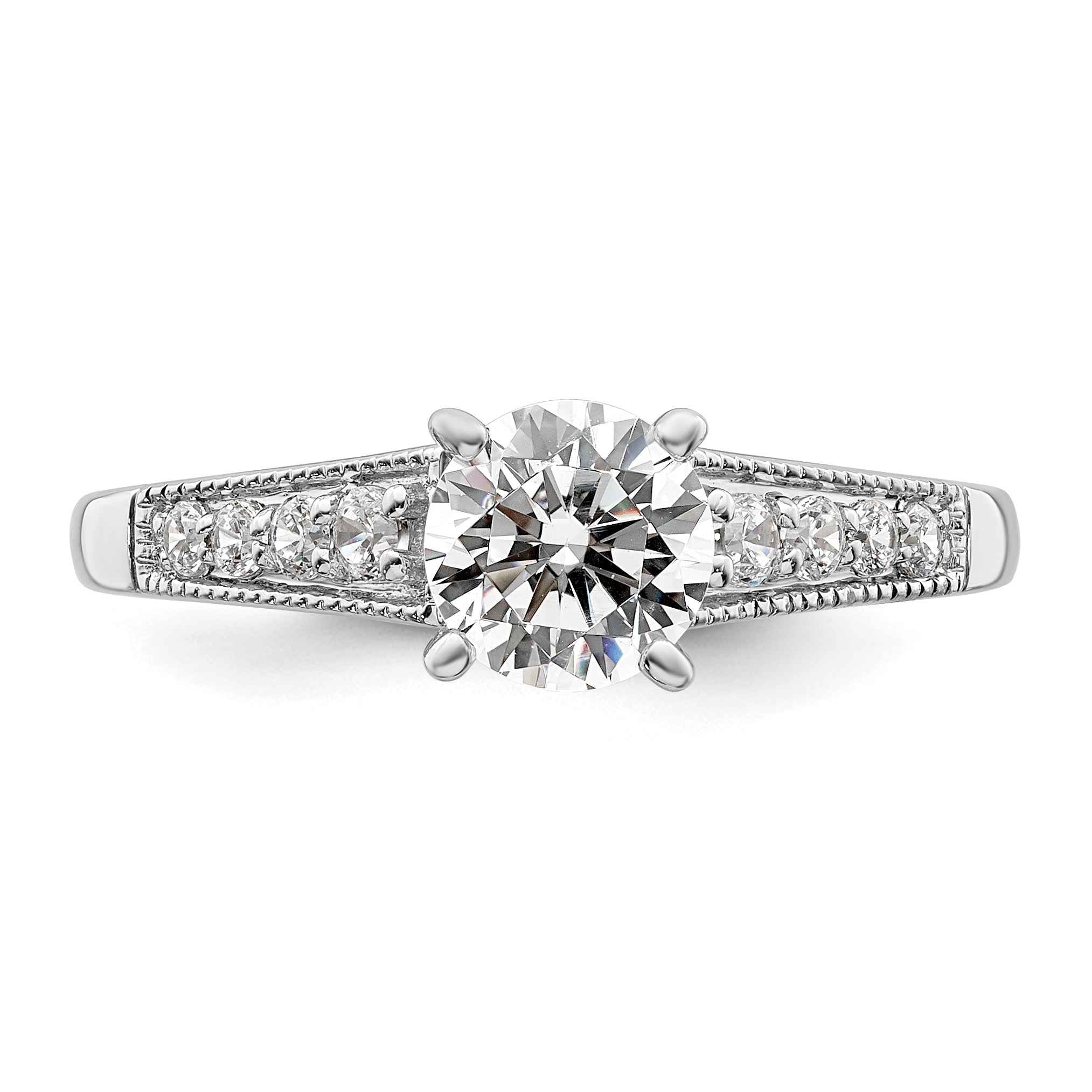 1.00ct. CZ Solid Real 14k White Polish 1ct Round Engagement Dia Ring