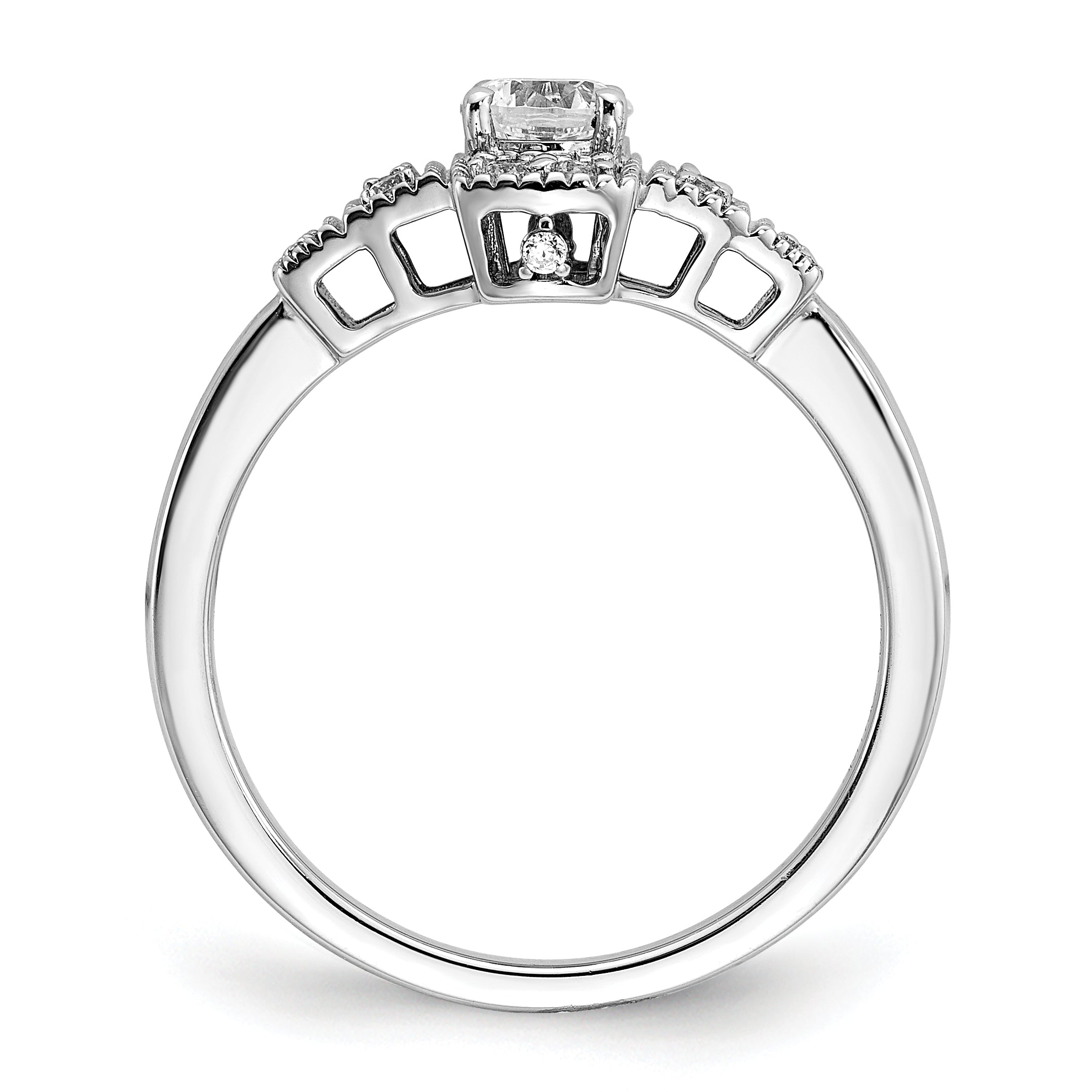 0.33ct. CZ Solid Real 14k White Polished Art Deco .33ct Round Ctr Dia Engagement Ring