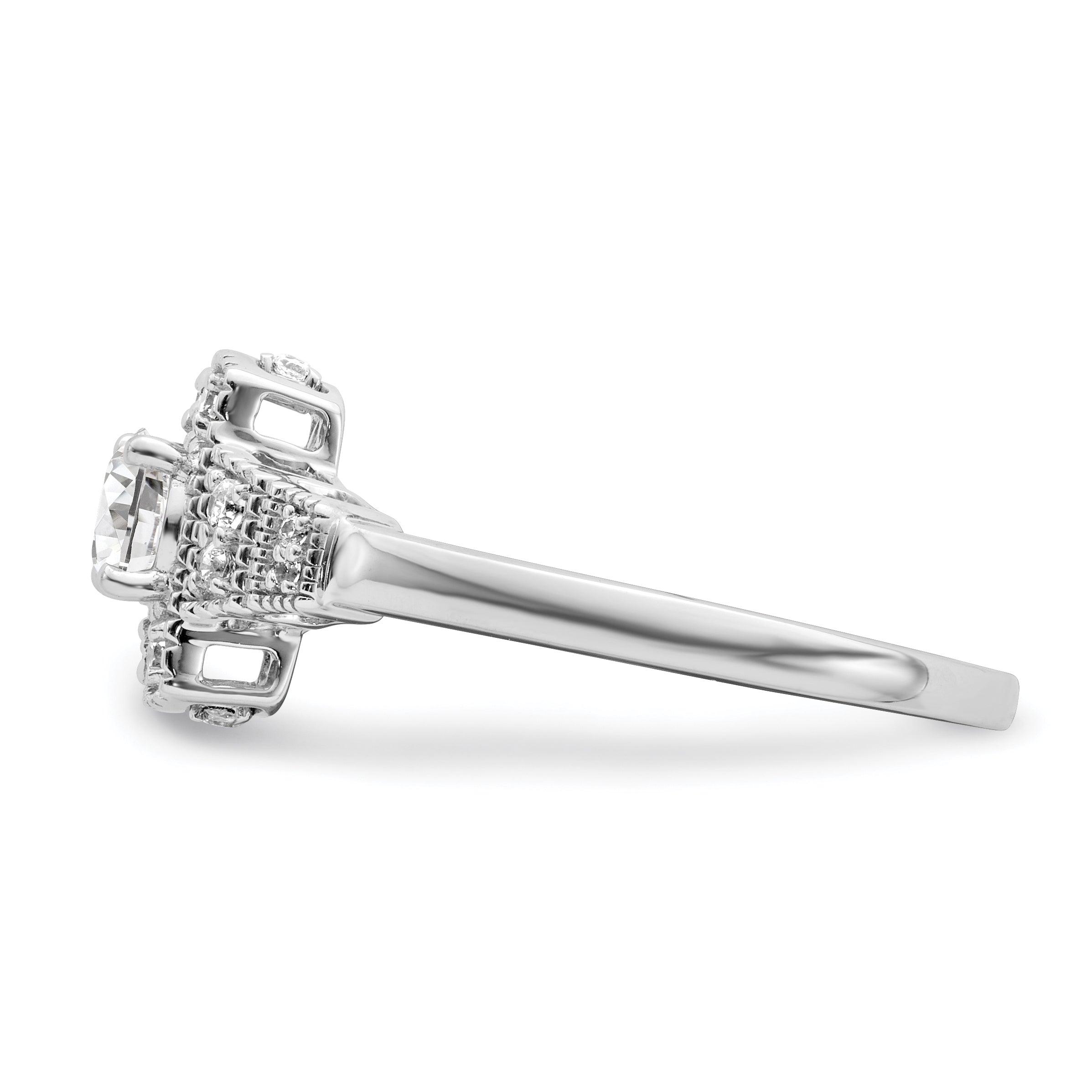 0.33ct. CZ Solid Real 14k White Polished Art Deco .33ct Round Ctr Dia Engagement Ring