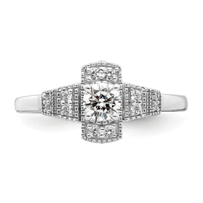 0.33ct. CZ Solid Real 14k White Polished Art Deco .33ct Round Ctr Dia Engagement Ring