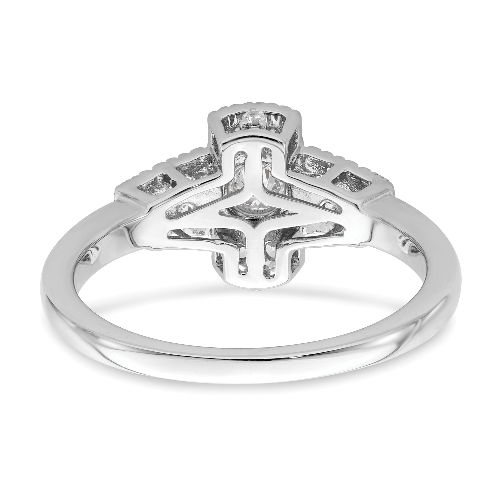 0.33ct. CZ Solid Real 14k White Polished Art Deco .33ct Round Ctr Dia Engagement Ring