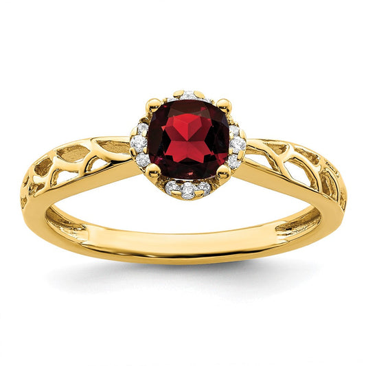 14k gold polished garnet and real diamond ring rm8151 ga 060 ya