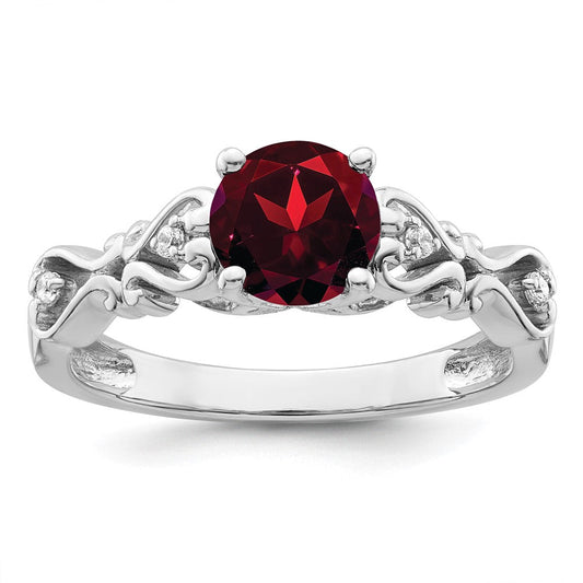 14k white gold polished garnet and real diamond ring rm8177 ga 100 wa