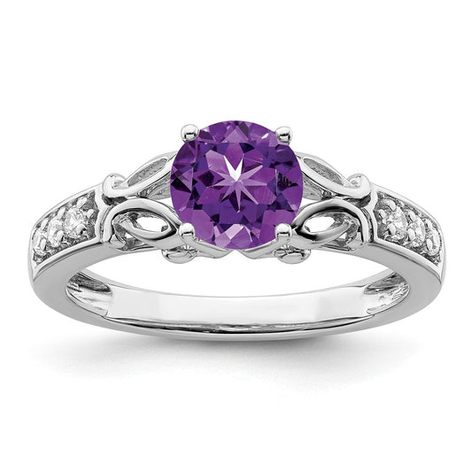 14k white gold polished amethyst and real diamond ring rm8182 am 109 wa