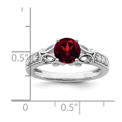 14k white gold polished garnet and real diamond ring rm8182 ga 109 wa
