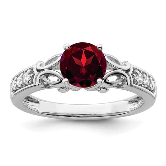 14k white gold polished garnet and real diamond ring rm8182 ga 109 wa