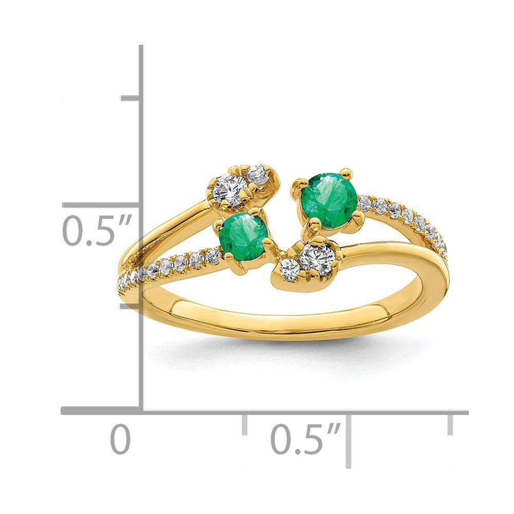 14k gold polished emerald and real diamond bypass ring rm8394 em 022 ya