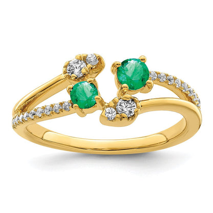 14k gold polished emerald and real diamond bypass ring rm8394 em 022 ya