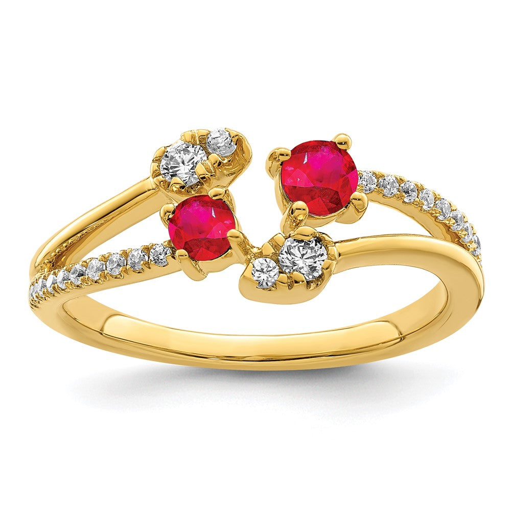 14k gold polished ruby and real diamond bypass ring rm8394 ru 022 ya