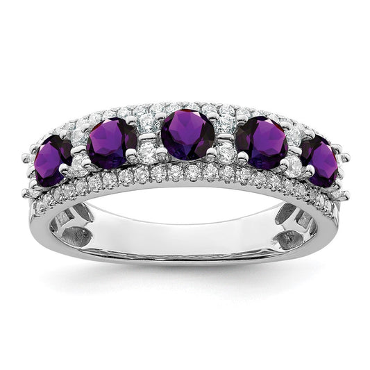 14k white gold polished amethyst and real diamond ring rm8395 am 039 wa