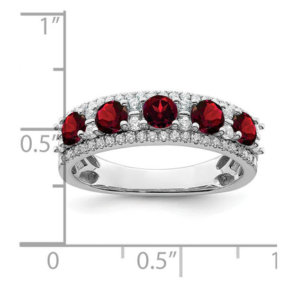 14k white gold polished garnet and real diamond ring rm8395 ga 039 wa