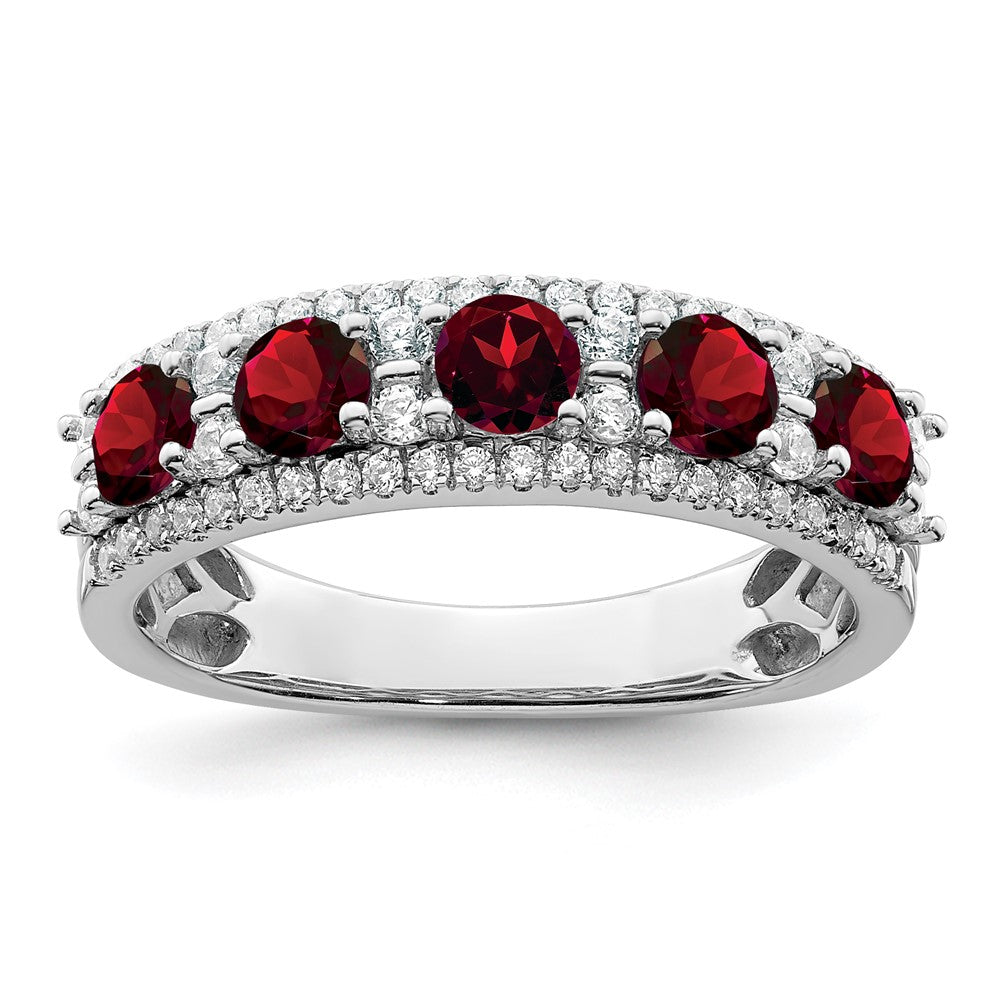 14k white gold polished garnet and real diamond ring rm8395 ga 039 wa