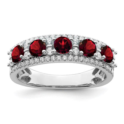 14k white gold polished garnet and real diamond ring rm8395 ga 039 wa
