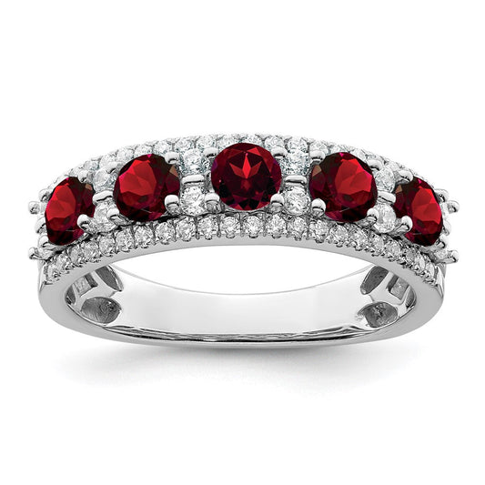 14k white gold polished garnet and real diamond ring rm8395 ga 039 wa