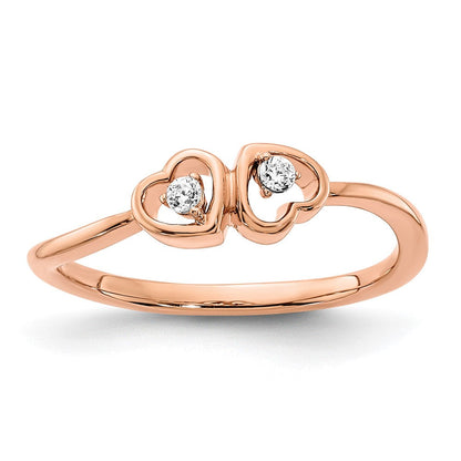 14k rose gold polished double heart real diamond ring rm8418 006 ra