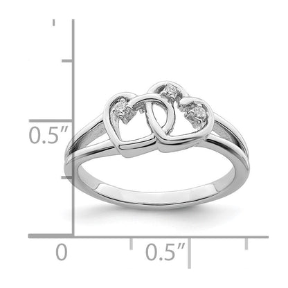 14k white gold polished double heart real diamond ring rm8424 005 wa