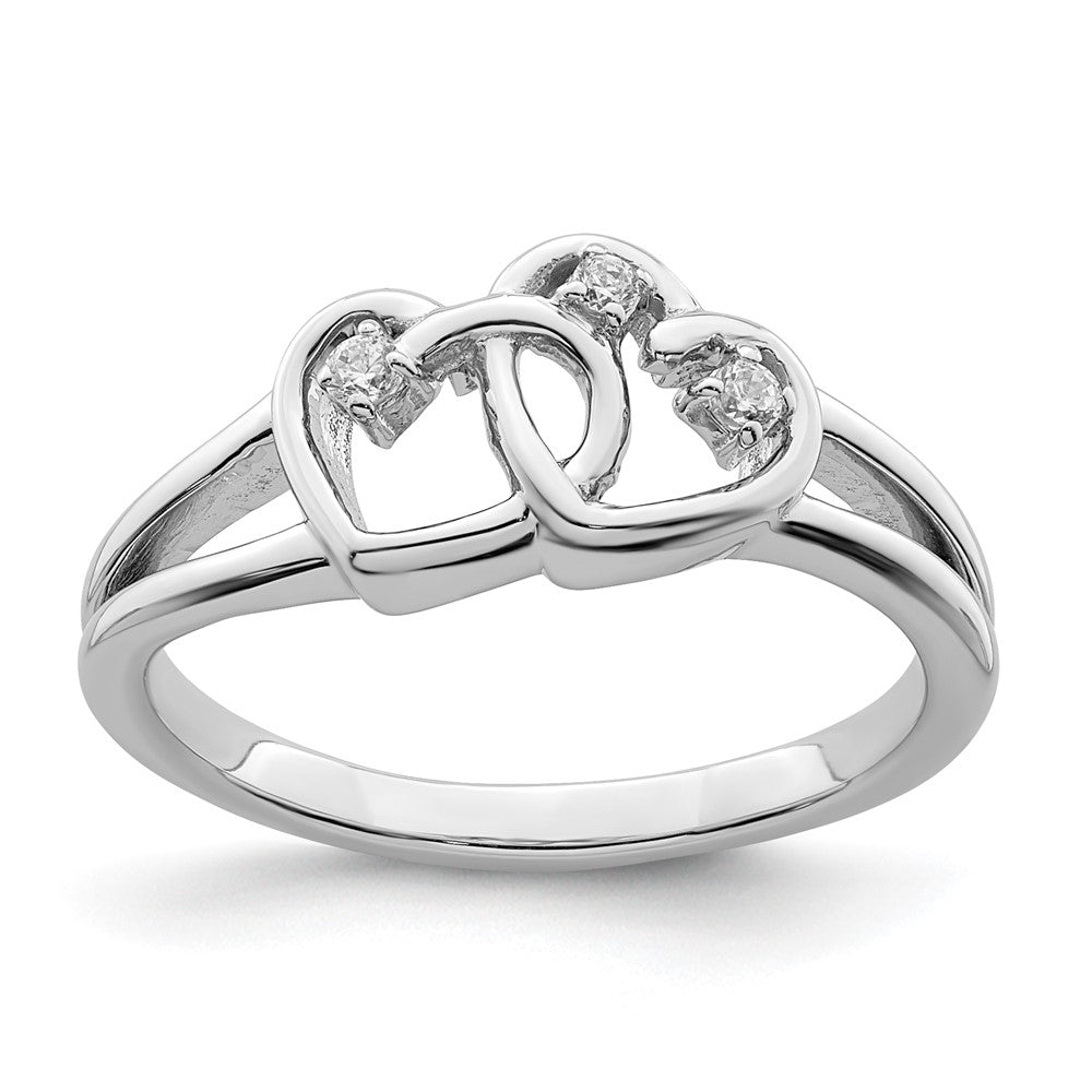 14k white gold polished double heart real diamond ring rm8424 005 wa