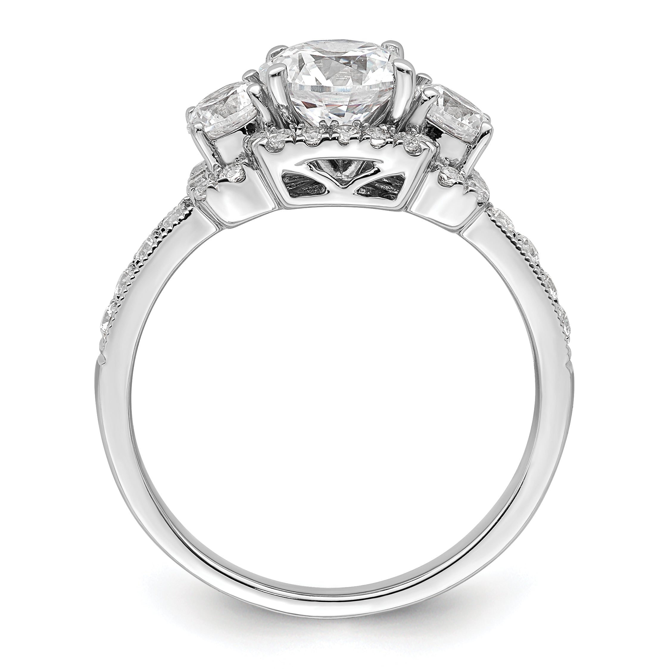 1.00ct. CZ Solid Real 14K White 3-Stone Halo Engagement Ring