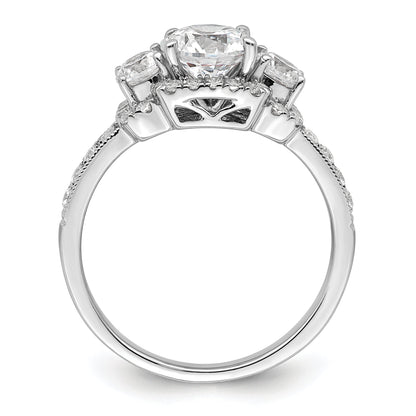 1.00ct. CZ Solid Real 14K White 3-Stone Halo Engagement Ring